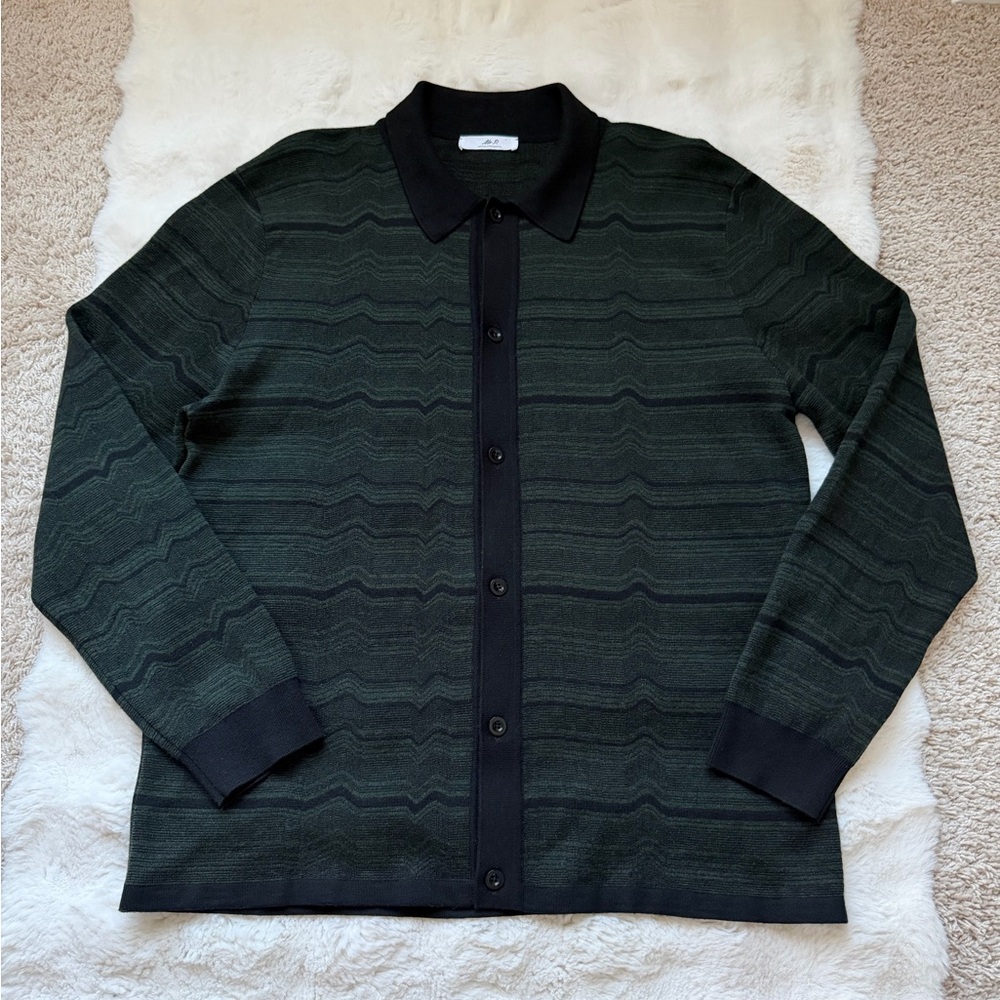 Mr P. Wool - Jacquard Green and Black Cardigan Sweater-Made in Italy - Picture 7 of 14
